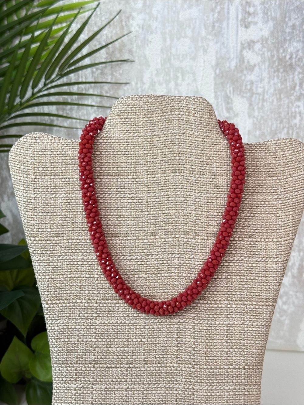Crystal Avenue Raspberry Pink Beaded Statement Necklace NWT